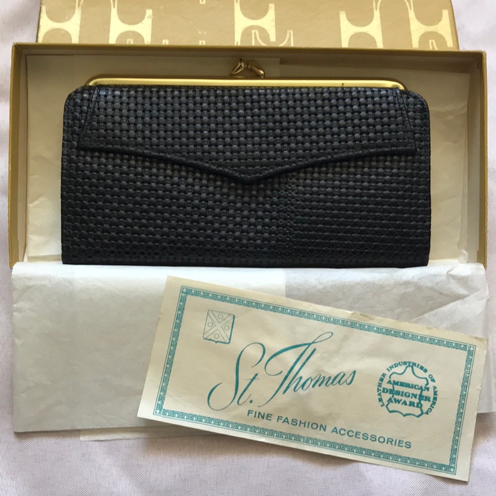 VINTAGE St. Thomas Black Basket Weave Wallet